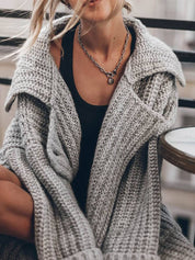 Knitted Oversized Long Cardigan with Buttons and Pockets for Women