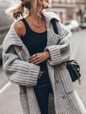 Knitted Oversized Long Cardigan with Buttons and Pockets for Women