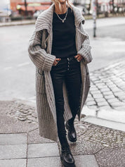 Knitted Oversized Long Cardigan with Buttons and Pockets for Women