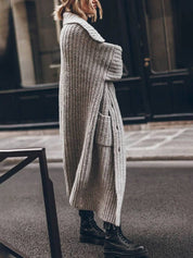 Knitted Oversized Long Cardigan with Buttons and Pockets for Women