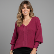 Soft Knitted V-Neck Long Sleeve Blouse for Women with Buttons