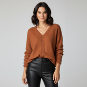 Soft Knitted V-Neck Long Sleeve Blouse for Women with Buttons