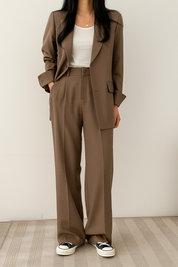 Chic Blazer and Wide-Leg Pants Set for Women
