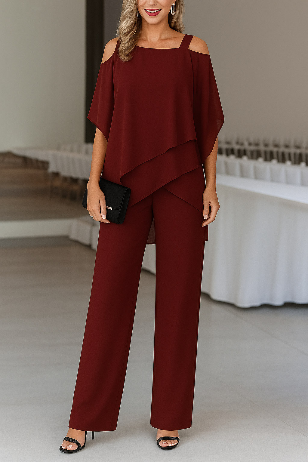 Luxury Women's Two-Piece Set with Open Shoulder Top