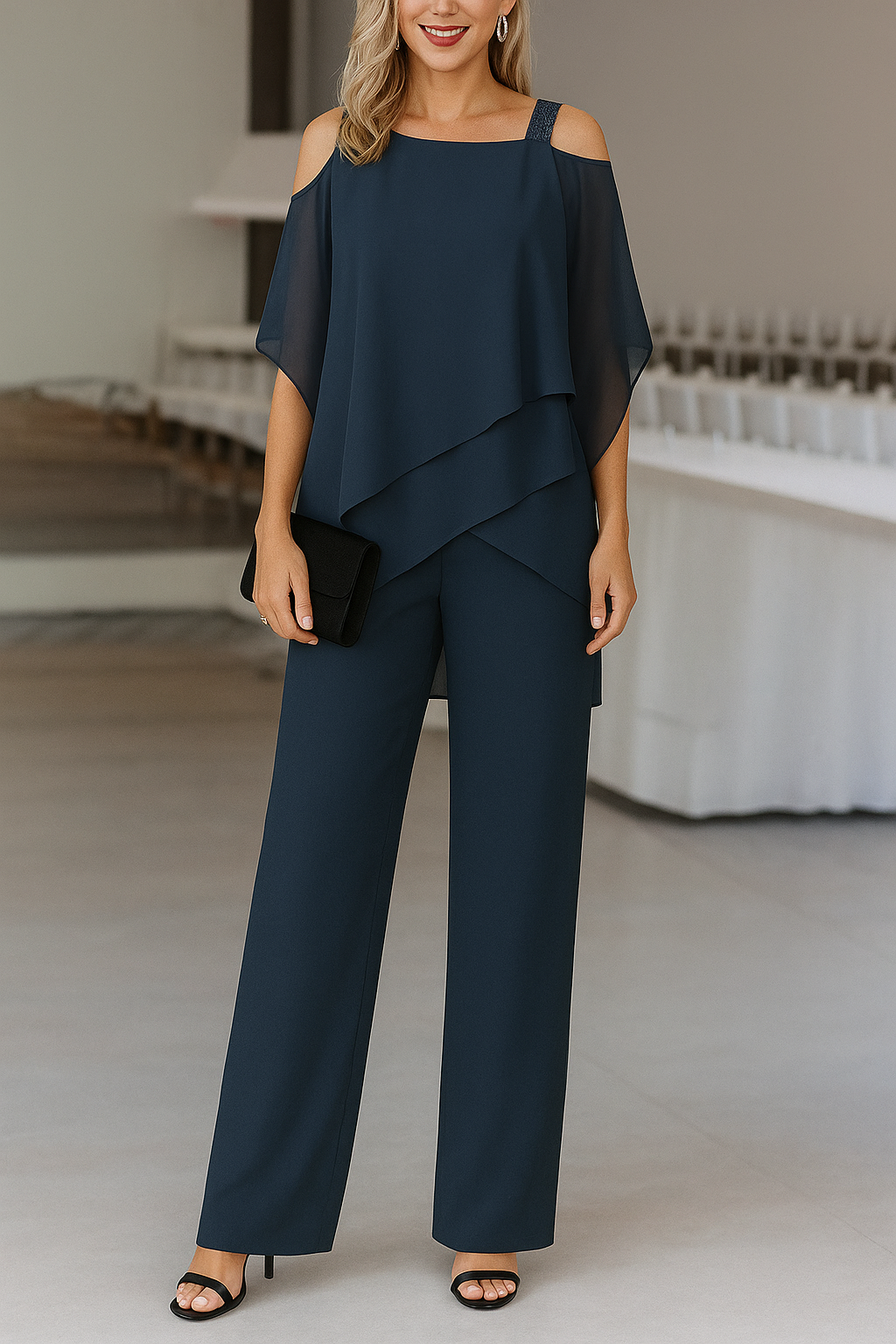 Luxury Women's Two-Piece Set with Open Shoulder Top