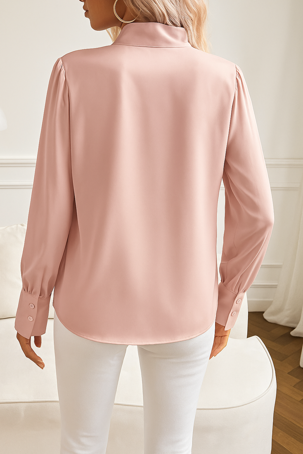 Elegant Women's Blouse with Bow Detail and Long Sleeves