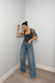 High Waist Glitter Wide-Leg Jeans for Women