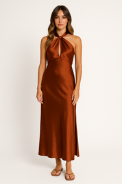 Lotte - Satin Women's Maxi Halter Dress with Split