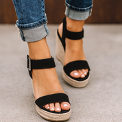 Wedge Heel Sandals with Buckle and Orthopedic Comfort for Women