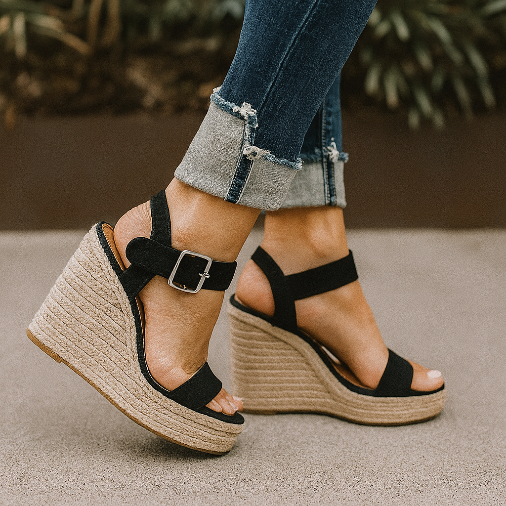 Wedge Heel Sandals with Buckle and Orthopedic Comfort for Women