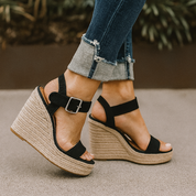 Wedge Heel Sandals with Buckle and Orthopedic Comfort for Women