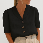 Timeless Elegant Blouse with Notched Collar and Button Closure for Women