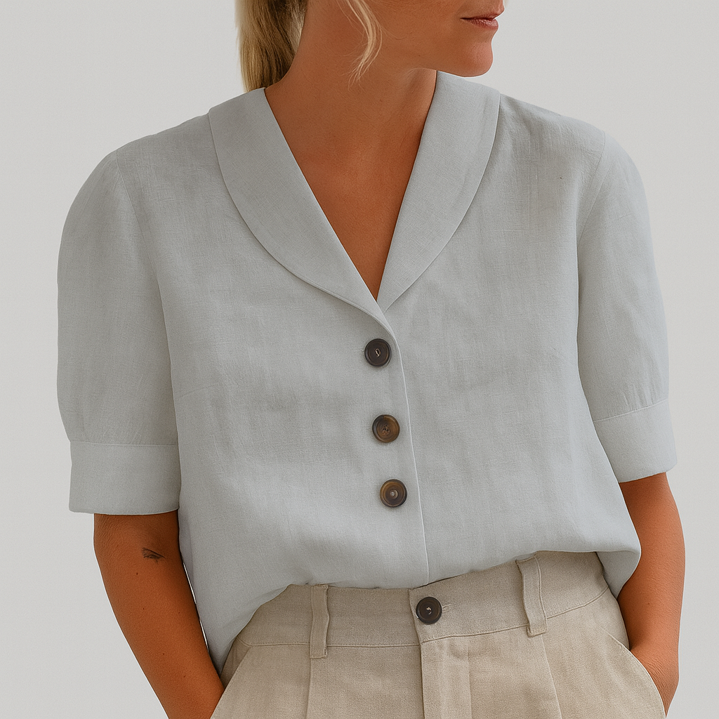 Timeless Elegant Blouse with Notched Collar and Button Closure for Women