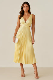 Elegant Pleated Cocktail Dress with Deep V-Neck for Women