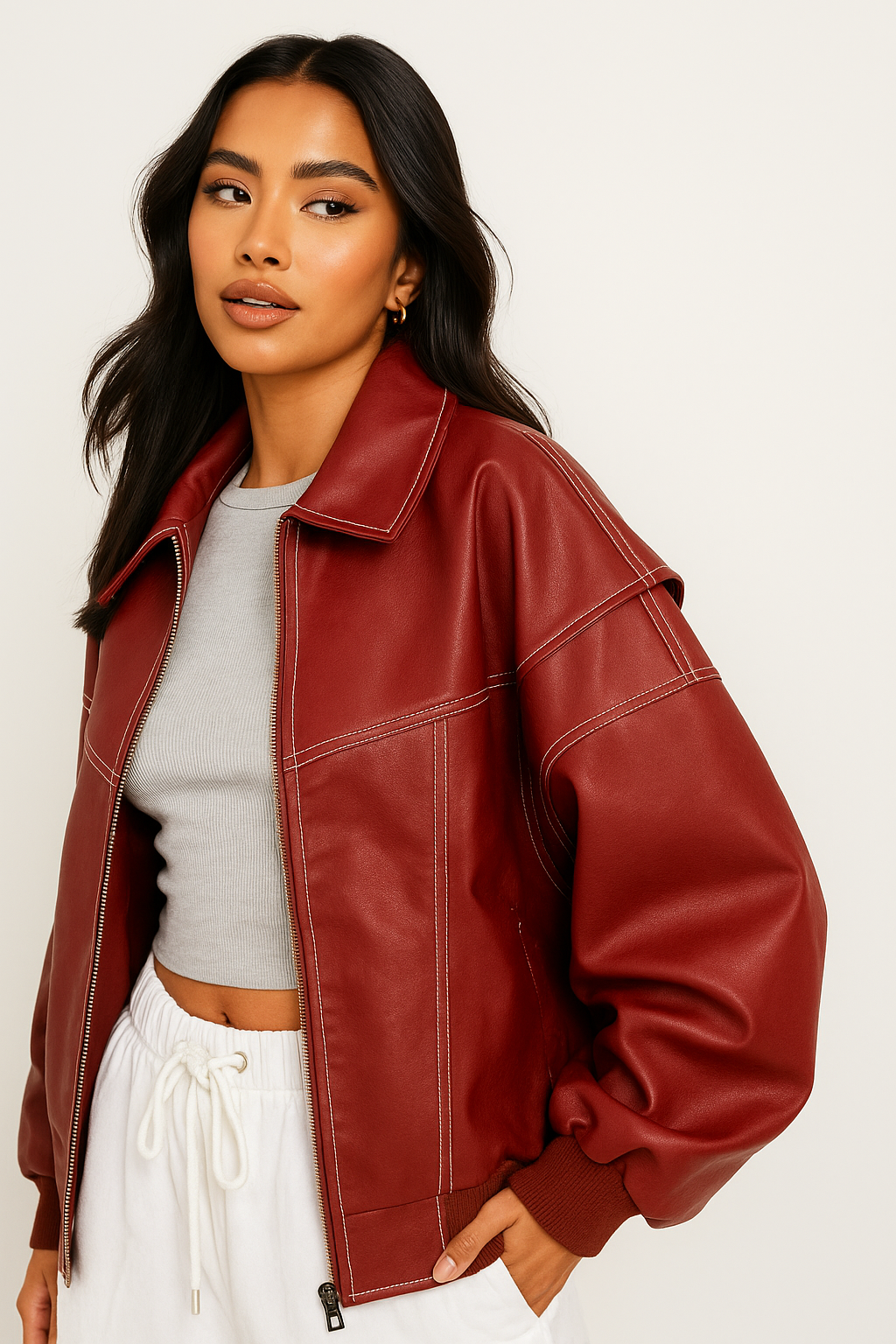 Zara - Oversized red leather jacket