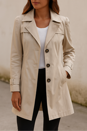 Fitted Women's Trench Coat with Buttons and Classic Collar