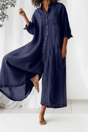 Oversized Women's Summer Jumpsuit with Button Closure and Wide Legs