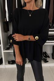 Women's Oversized Blouse with Three-Quarter Sleeves and Button Details