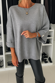 Women's Oversized Blouse with Three-Quarter Sleeves and Button Details