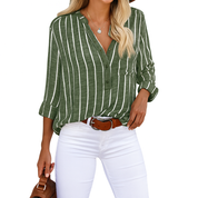 Airy Women's Striped Blouse with V Neck and Button Closure