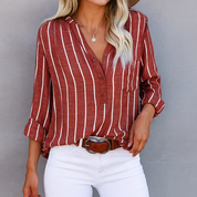 Airy Women's Striped Blouse with V Neck and Button Closure