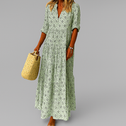 Airy Maxi Summer Dress with Print and V-Neck for Women