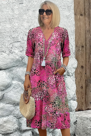 Airy Women's Summer Midi Dress with Short Sleeves and Pockets