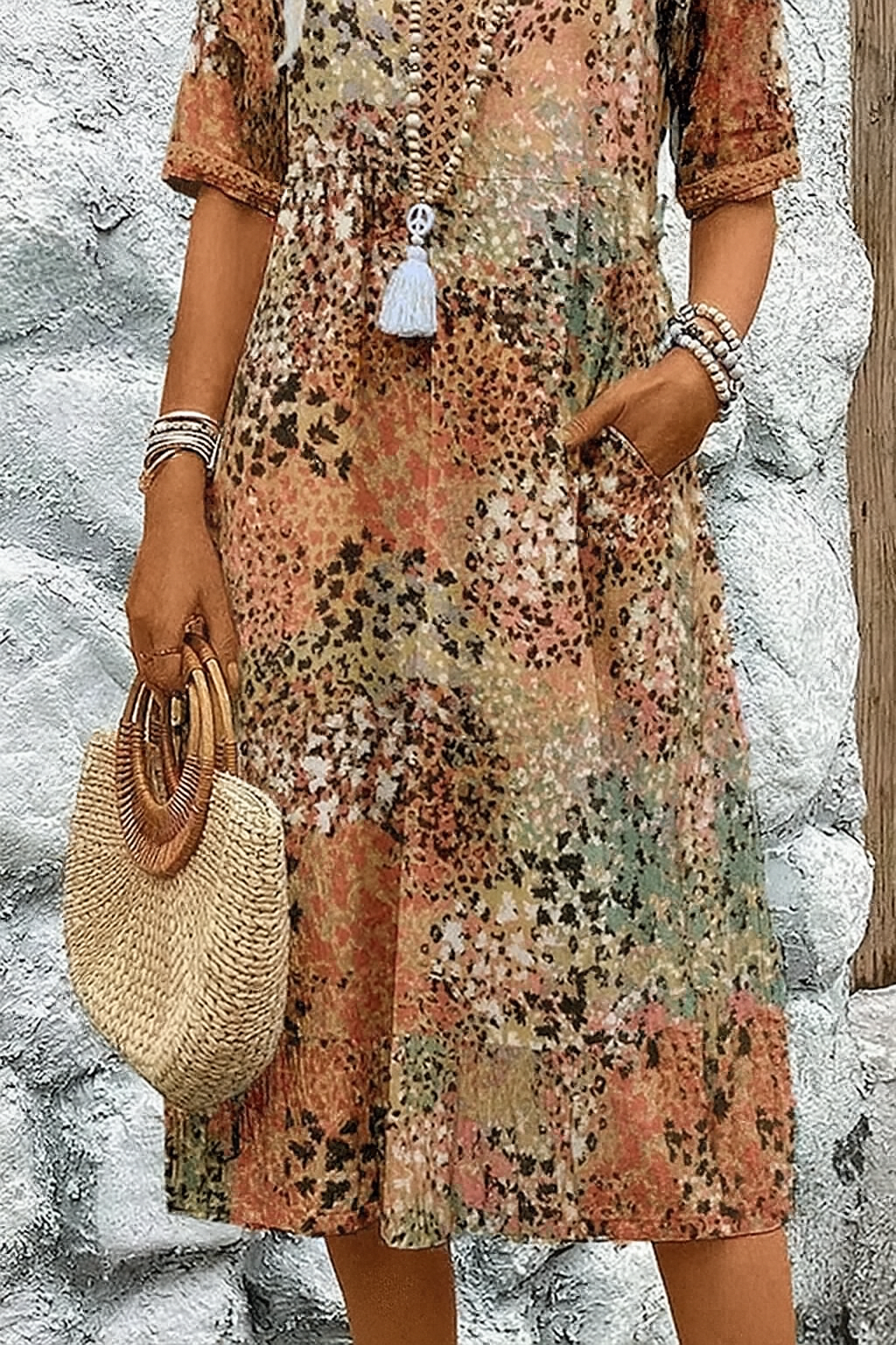 Airy Women's Summer Midi Dress with Short Sleeves and Pockets