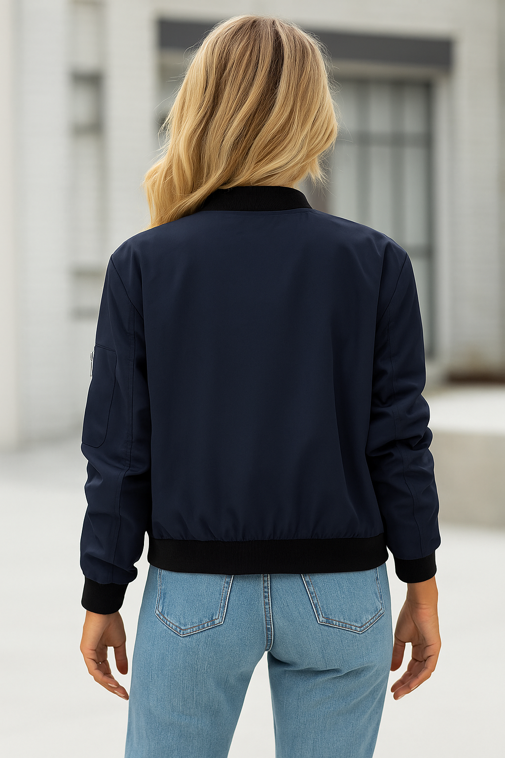 Classic Bomber Jacket for Women with Zipper and Comfortable Fit