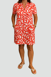 Casual Midi Dress for Women with Short Sleeves and Print