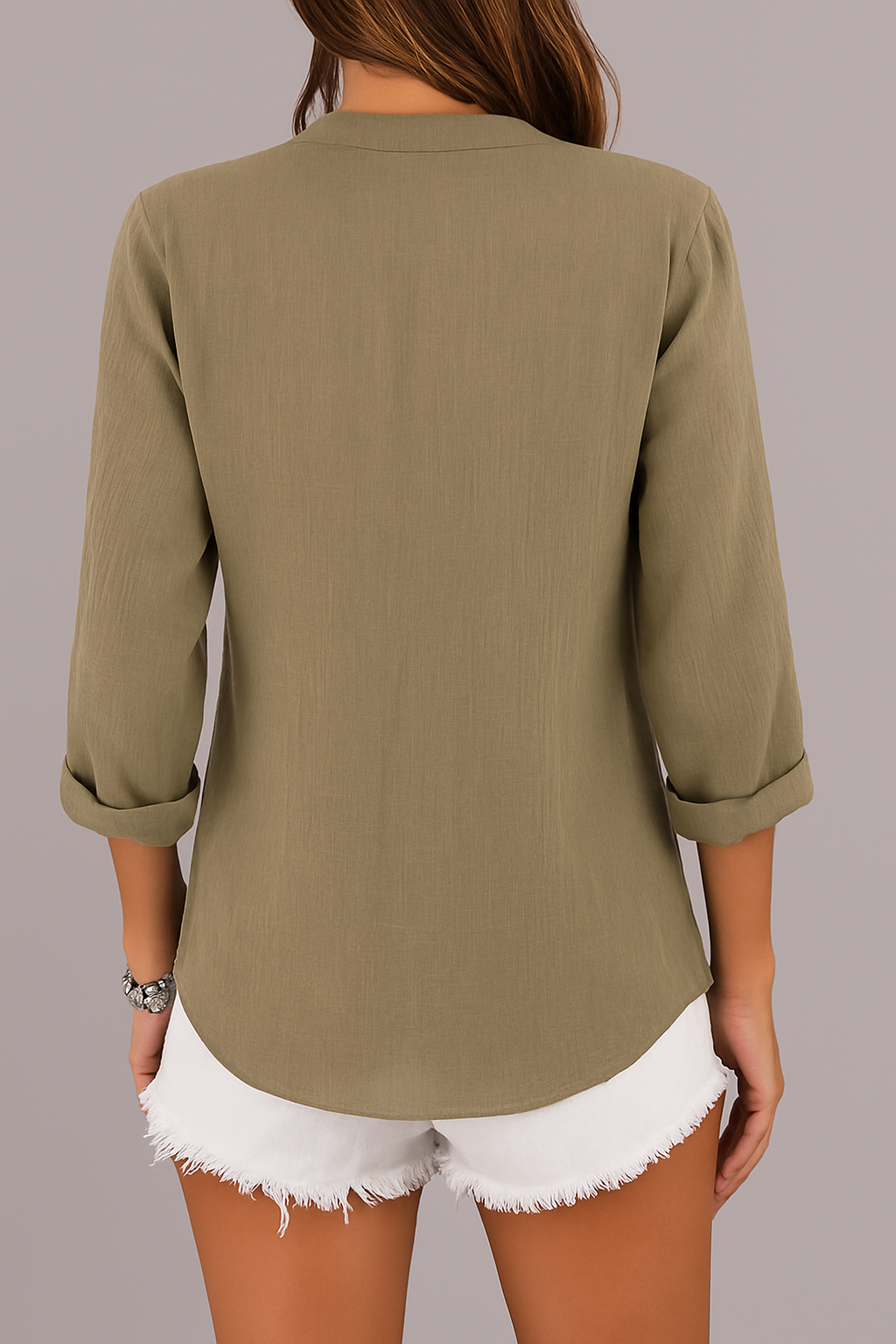 Lightweight V-Neck Blouse with Button Closure for Women