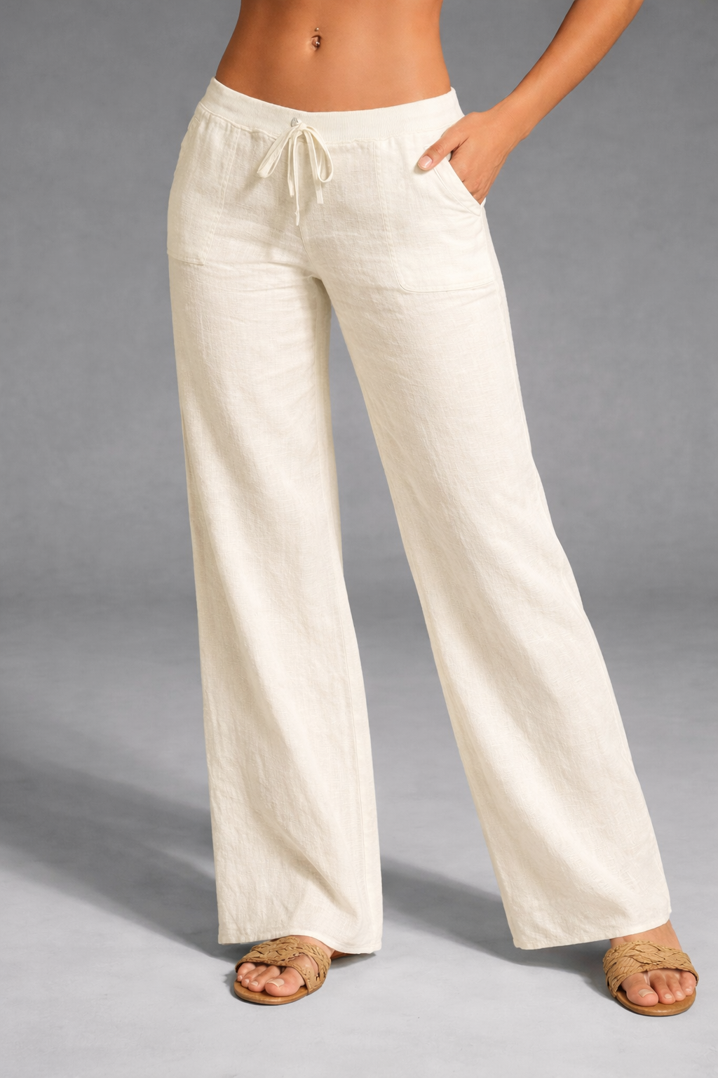 Comfortable Wide-Leg Pants with Elastic Waist and Drawstring for Women
