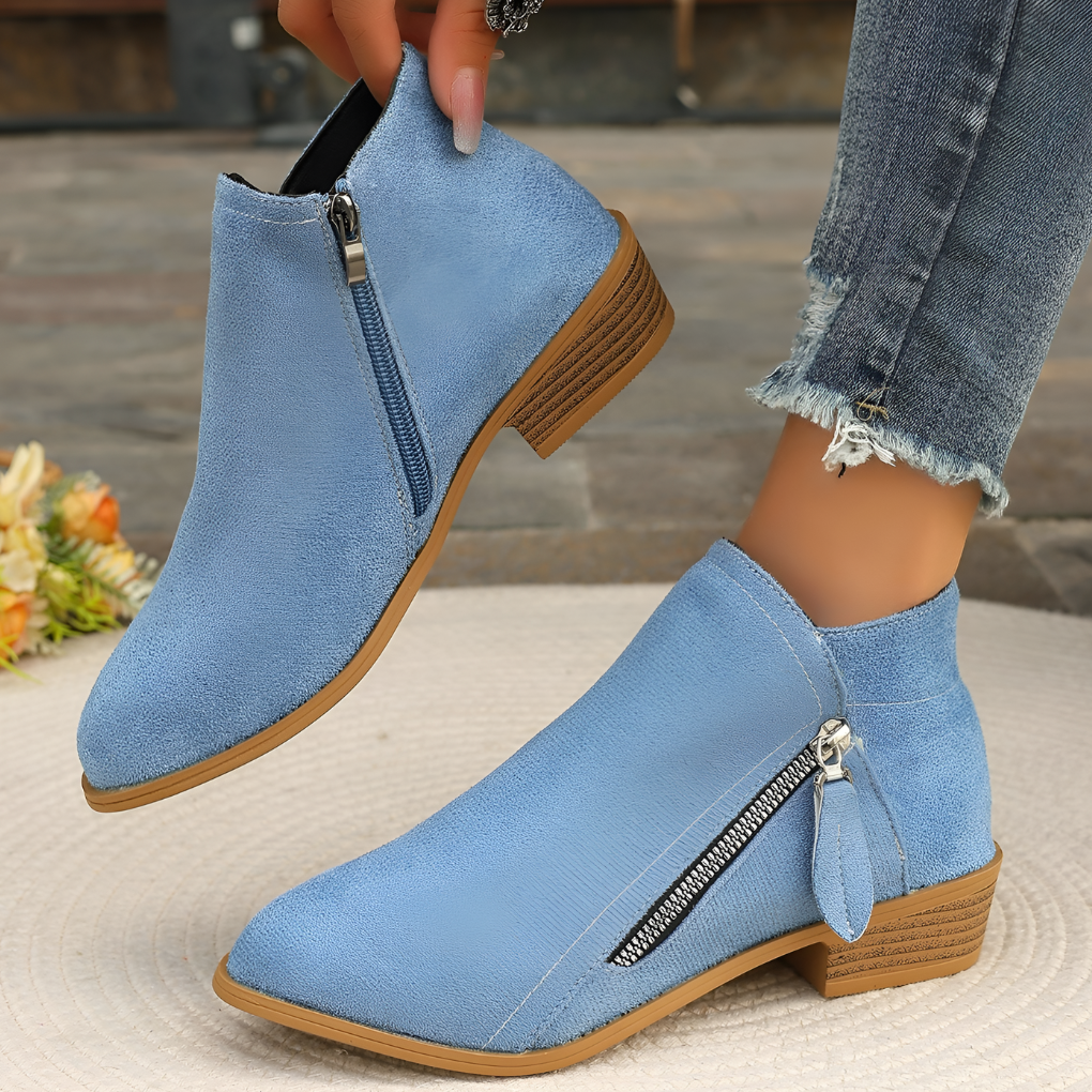 Chic Ankle Boots with Zipper and Block Heel for Women