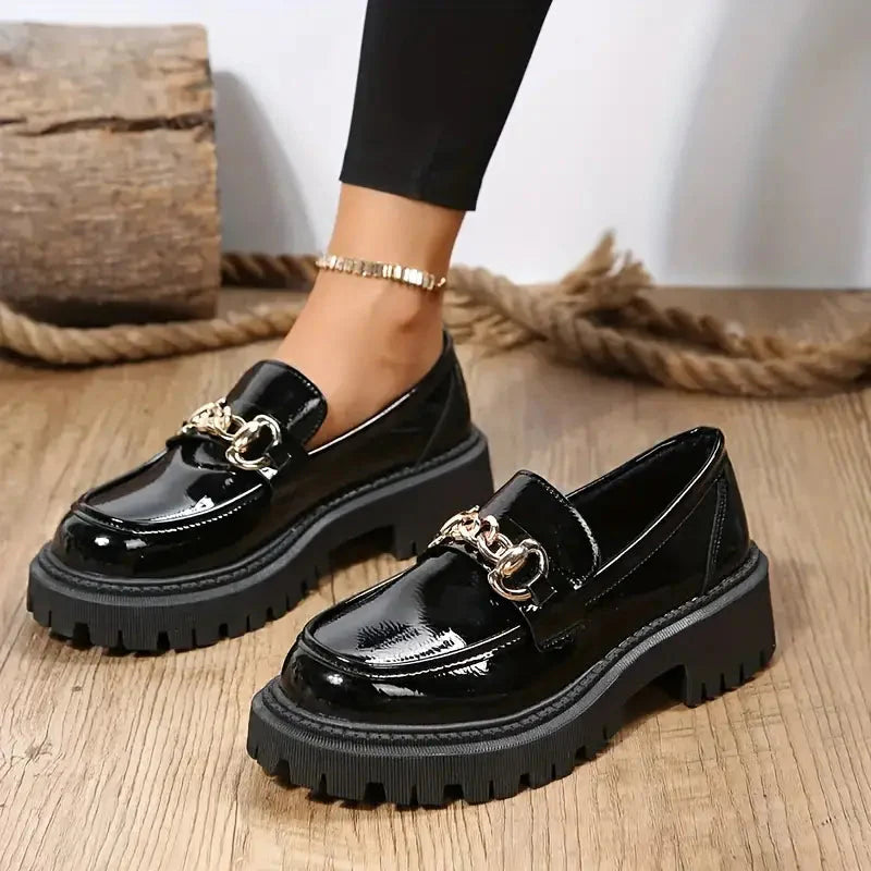 Women’s Chunky Leather Loafers With Chain Detail And Thick Sole