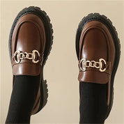 Women’s Chunky Leather Loafers With Chain Detail And Thick Sole