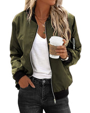 Classic Bomber Jacket for Women with Zipper and Comfortable Fit