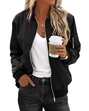Classic Bomber Jacket for Women with Zipper and Comfortable Fit