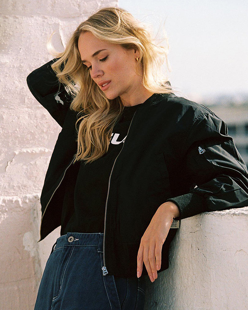 Classic Bomber Jacket for Women with Zipper and Comfortable Fit