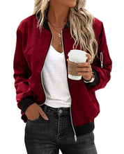 Classic Bomber Jacket for Women with Zipper and Comfortable Fit