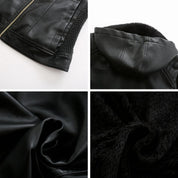 Leather Women's Jacket with Removable Hood and Zipper