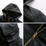 Leather Women's Jacket with Removable Hood and Zipper