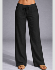 Comfortable Wide-Leg Pants with Elastic Waist and Drawstring for Women