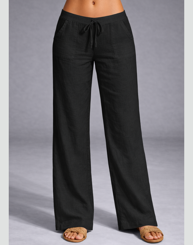 Comfortable Wide-Leg Pants with Elastic Waist and Drawstring for Women