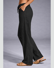 Comfortable Wide-Leg Pants with Elastic Waist and Drawstring for Women