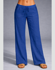 Comfortable Wide-Leg Pants with Elastic Waist and Drawstring for Women