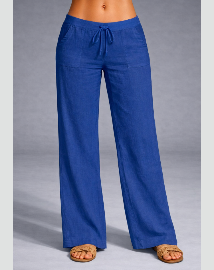 Comfortable Wide-Leg Pants with Elastic Waist and Drawstring for Women