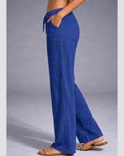 Comfortable Wide-Leg Pants with Elastic Waist and Drawstring for Women