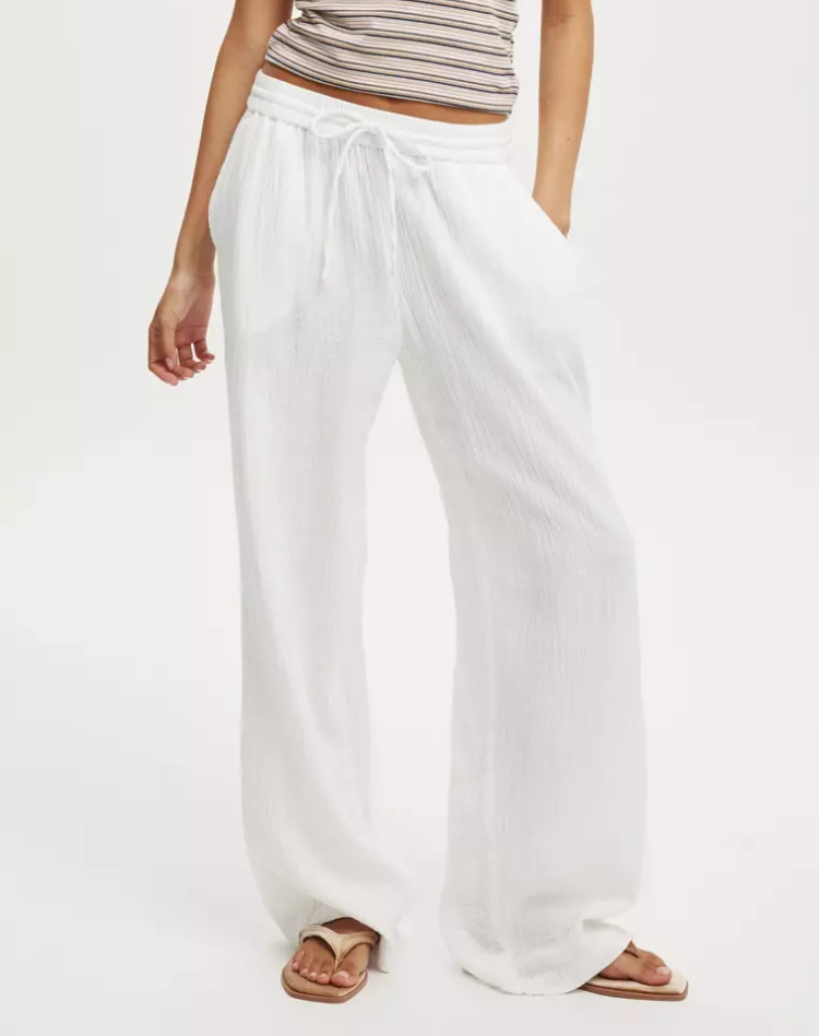 Comfortable Wide-Leg Pants with Elastic Waist and Drawstring for Women