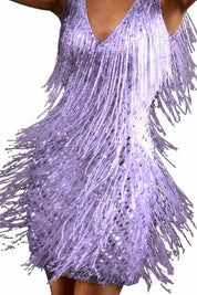 Esmée - Iridescent mini cocktail dress with tassels and glitter