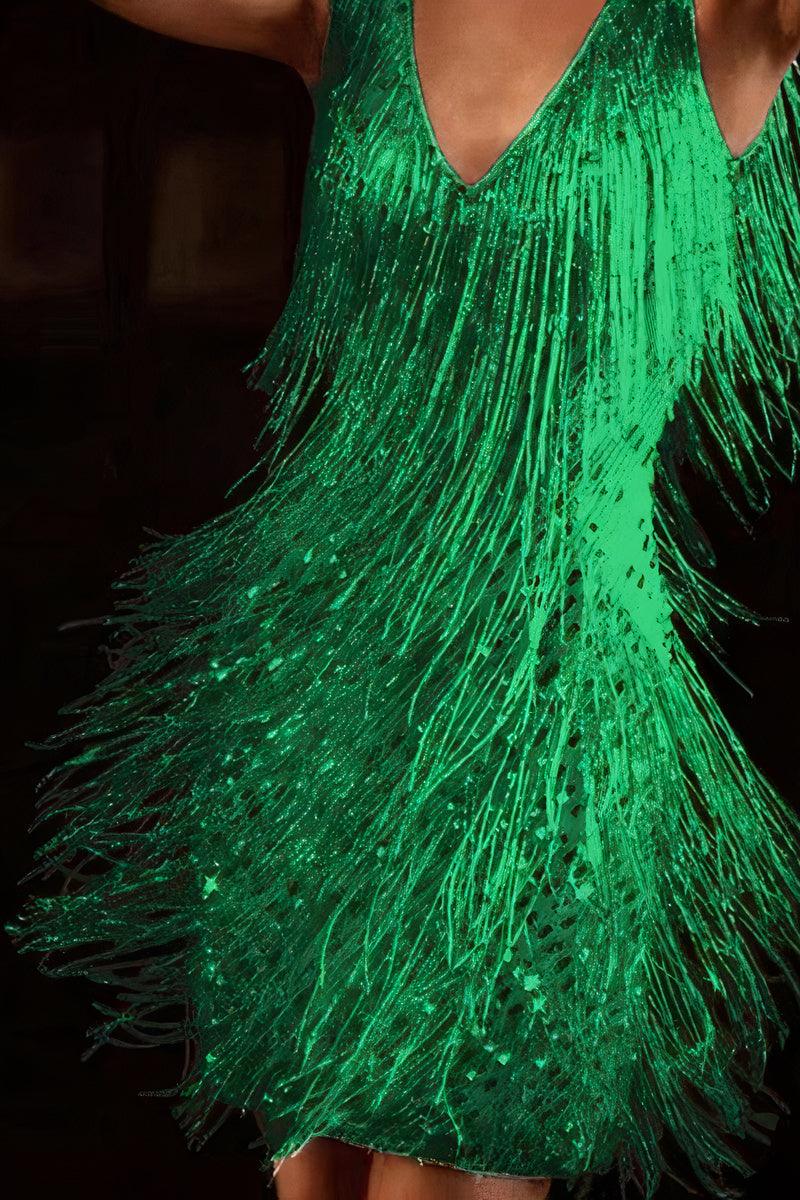 Esmée - Iridescent mini cocktail dress with tassels and glitter